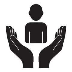 Abstract Black and White Icon of Human Support and Care