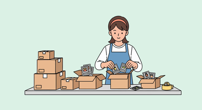 Small Business Owner Preparing Orders For Shipping With Love