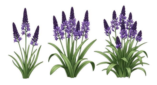Purple Hyacinth Flowers in Different Sizes on Black Background