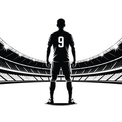 Soccer player standing on field in stadium silhouette © ariyan