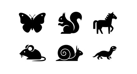 Fototapeta premium Charming collection of stylized black animal silhouettes perfect for educational materials, children's books, and playful designs