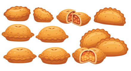 Delicious golden crust fried hand pies, often called turnovers, rendered as a minimal 2D flat vector illustration isolated on a pure white background.