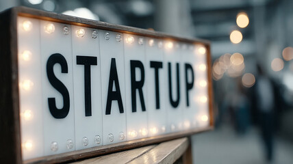 Startup lightbox sign in modern office environment.