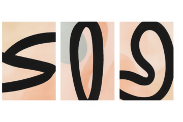 Abstract triptych featuring modern black lines with pastel colors