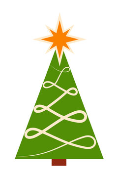 Christmas tree decorated with cream pattern, garland and a large cream-and-yellow star topper. Perfect for holiday cards, festive decorations, gift tags, and seasonal winter designs. High-res PNG