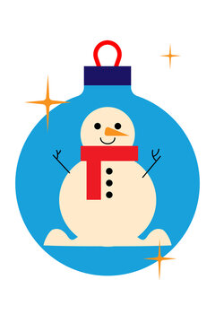 Cute snowman inside blue Christmas ornament illustration. Festive winter holiday bauble clipart PNG perfect for Xmas cards, kids projects, gift tags, seasonal decor and December design themes. PNG