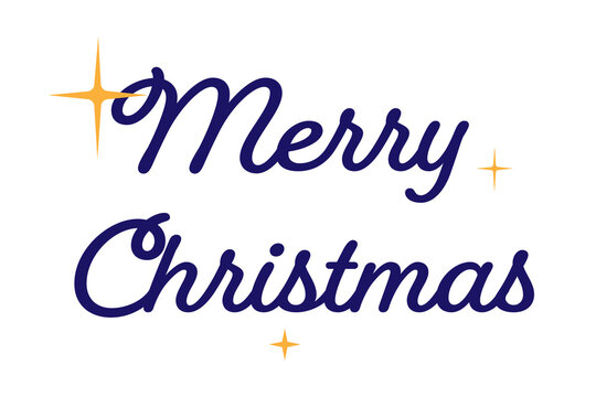 Merry Christmas hand-lettered script typography with sparkles and star accents. Perfect for Christmas cards, holiday decorations, winter invitations, social media posts, seasonal projects. High-res