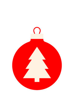 Festive red holiday ornament bauble with a white Christmas tree design inside. Perfect for holiday, festive, and winter-themed creative projects and digital decorations. High resolution PNG