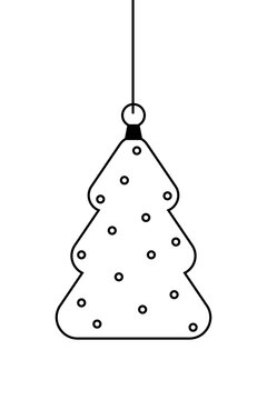 Outline of Christmas tree-shaped bauble ornament illustration decorated with holiday lights. Perfect for coloring, cards, gift tags, festive decorations, winter themed designs. High resolution PNG