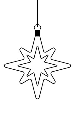 Outline illustration of a Christmas star tree ornament. Holiday decoration perfect for winter celebrations, coloring books, Christmas cards, gift tags, invitations, and seasonal design projects. PNG