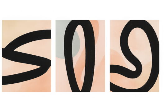 Abstract triptych featuring modern black lines with pastel colors