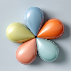 Five Pastel Teardrop Jars Arranged in a Flower Shape on Surface