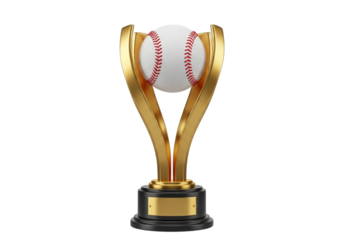 Golden trophy with baseball isolated on transparent background