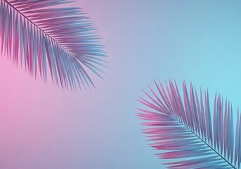 Tropical palm leaves in vibrant bold gradient holographic colors minimal surreal summer background creative colorful neon aesthetic copy space