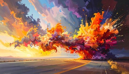 Colorful Abstract Sky Over Road.