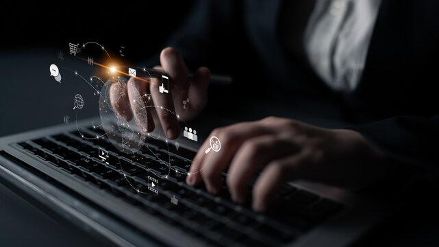 Visualization of global digital communication and online across multiple platforms, including global network, digital network, communication network, and online network. Latch - Powered by Adobe