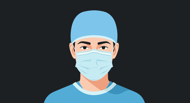 Illustration of a person wearing a surgical mask and cap, representing healthcare and medical professionals
