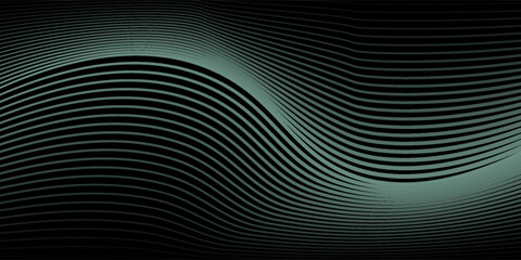 Abstract background with waves for banner. Medium banner size. Vector background with lines. Element for design isolated on black. Black, green and blue. Ocean, night, card