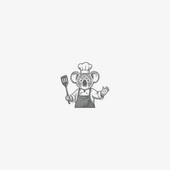 Koala Chef Holding Spatula Vector Logo Illustration