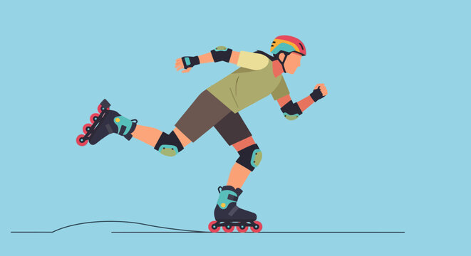 Dynamic vector illustration of a person enjoying inline skating with full protective gear, representing an active lifestyle and outdoor recreation concept