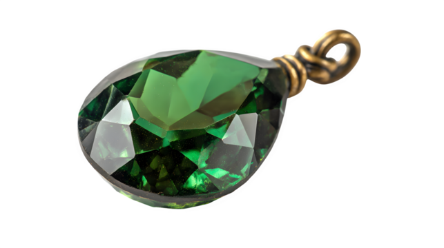 dark green faceted crystal pendant, sparkling gem jewelry, isolated on white background