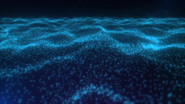 Abstract digital background with flowing blue particle waves. - Powered by Adobe