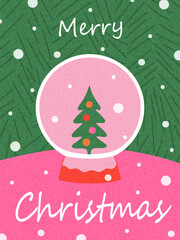 Merry Christmas greeting card. Modern Xmas design with typography and Christmas items. Trendy hand drawn illustration for season banner, poster, cover. 