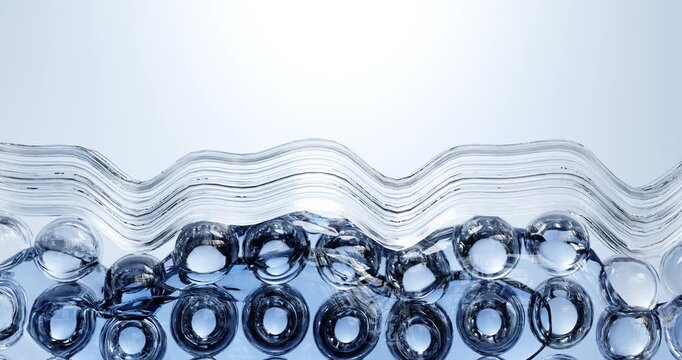 Blue Serum Droplet Firming Skin Layers, Wrinkle Smoothing Cosmetic Concept.