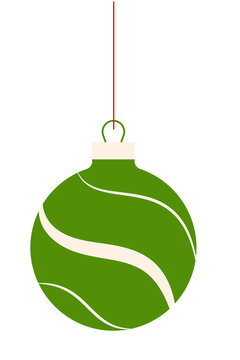 Retro midcentury modern Christmas ornament PNG with green stripes hanging on a red string. Vintage holiday bauble clipart for Xmas cards, wrapping paper, gift tags, decor, festive seasonal design