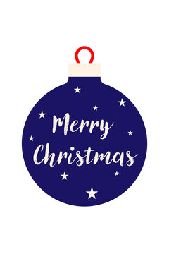 Festive Christmas ornament with &ldquo;Merry Christmas&rdquo; typography and stars. Holiday decoration bauble PNG for winter celebrations, cards, gift tags, invites, festive graphic design. High resolution PNG