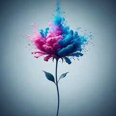 A mesmerizing flower blooms with a fusion of pink and blue hues, its petals exploding in a burst of color, creating a captivating floral spectacle