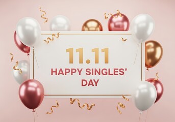 Happy Singles' Day Celebration With Balloons and Confetti, An Event For Single People To Enjoy Shopping and Fun