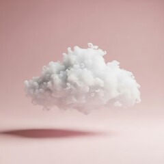 Fluffy white cloud levitates against a soft pink backdrop, casting a gentle shadow, creating a dreamy and ethereal atmosphere for creative projects