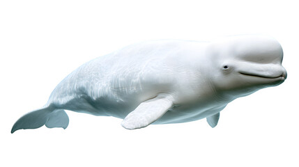 beluga whale swimming, smooth white skin and gentle features, Arctic marine mammal, isolated on white background