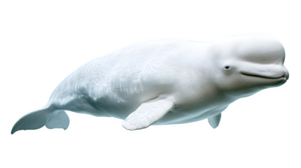 beluga whale swimming, smooth white skin and gentle features, Arctic marine mammal, isolated on white background