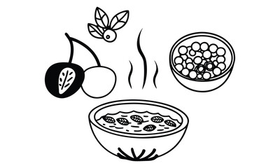 Rustic Food Bowls and Ingredients Illustration