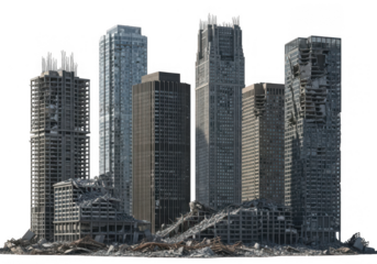 Destroyed city ruined buildings apocalypse urban disaster