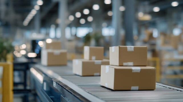 AI-driven logistic robots loading and unloading parcels in a high-tech warehouse, emotion of precision and efficiency visible, representing automated fulfillment centers, intelligent warehouse