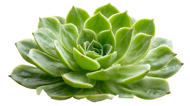 echeveria succulent with symmetrical rosette form, lush green leaves, isolated on white background
