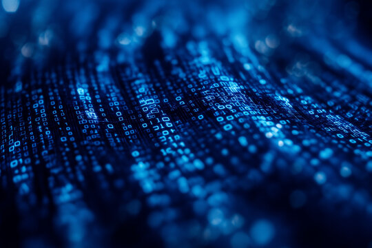 Digital encryption elegance, binary code matrix on dark blue canvas - A cybersecurity and cryptocurrency conceptual wallpaper