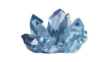 Intricate hand-drawn light blue crystal formation with detailed facets, sparkling mineral texture and gemstone cluster isolated on white background
