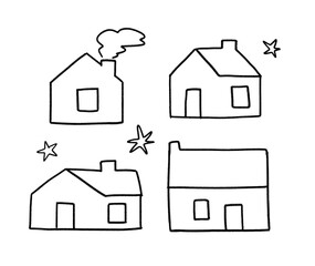 Cute little house line doodle hand drawings