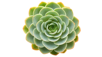 green echeveria succulent forming symmetrical rosette, indoor plant macro, isolated on white background