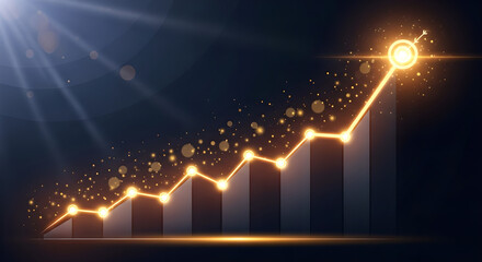Growth Business Success Graph Gold Line Target Copy Space