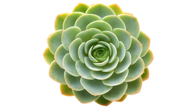 green echeveria succulent forming symmetrical rosette, indoor plant macro, isolated on white background