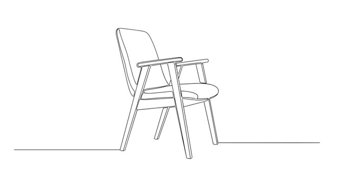 Modern wooden armchair in minimalist line art on white background