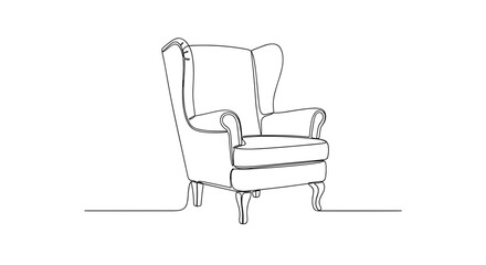 Fototapeta premium Wingback armchair in minimalist line art on white background