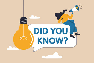 Bright idea bulb and megaphone announcing 'did you know' facts inspiring curiosity and knowledge sharing