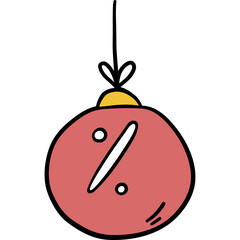 Hand drawn red christmas ornament with percentage sign on transparent background festive holiday design element