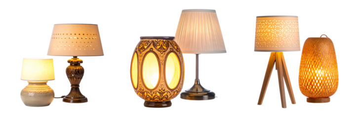 setof  Modern and Classic Decorative Lamps – Dual Style Set Isolated on Transparent Background